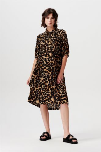 Leopard Print Nursing Dress, Nursing Dress with Pockets